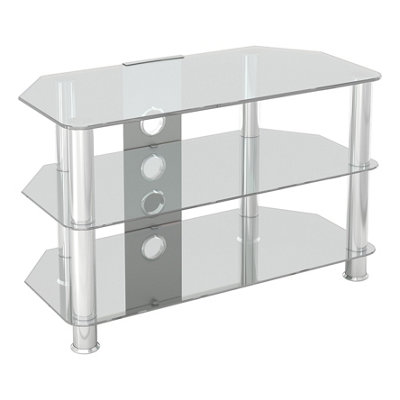 Avf Classic 80Cm Glass Corner Tv Stand With Cable Management For Tvs Up To 43"Clear & Chrome from B&Q