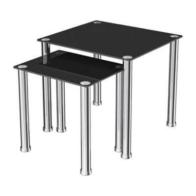 Avf 50Cm X 45Cm Nesting Side Table SetBlack Glass & Chrome from B&Q