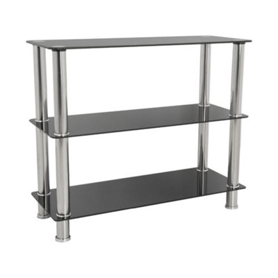 Avf 3-Tier Wide Shelving UnitBlack Glass & Chrome from B&Q