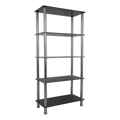 Avf 5-Tier Tall Shelving UnitBlack Glass & Chrome from B&Q