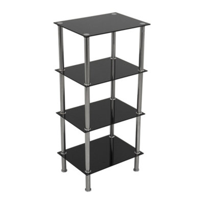 Avf 4-Tier Square Shelving UnitBlack Glass & Chrome from B&Q
