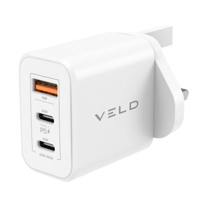 AVF Veld Super-Fast 3 Port Gan Wall Charger65W from B&Q