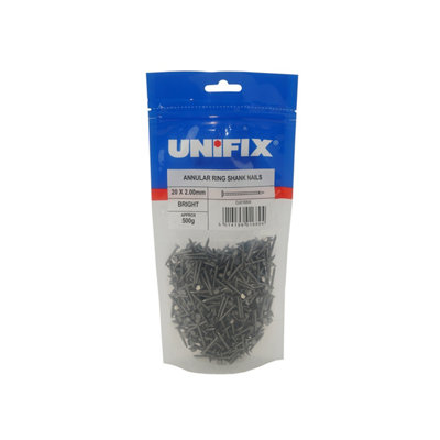 Unifix Bright Annular Ring Shank Nails Ce 65 X 3.35mmPou9Arsn/130Perfect For Diy ProjectsBox Of 5 from B&Q