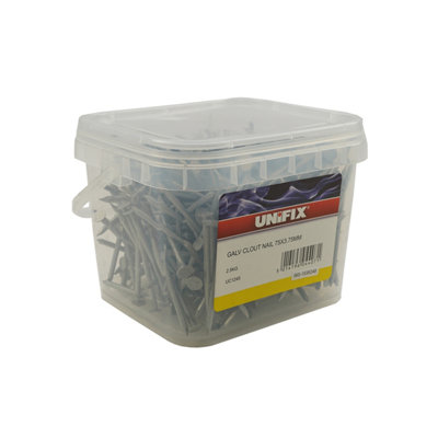 Unifix Galv Clout Nails 75mm X 3.75mm4 Pack Of 2.5Kg TubsGalvanised Steel Roofing Nails from B&Q