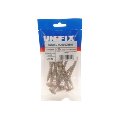 Unifix Twistec Woodscrews Flange Head Zyp Tx408.0 X 160mmUbttsf08160Box Of 30 from B&Q
