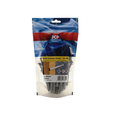 Jcp Fixings Nylon Hammer Screws Zyp8 X 80mmFjponhs08080Pack Of 50Box Of 250 from B&Q