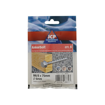 Jcp Fixings Ankerbolts Hexagon Flange Head Bzp6/8 X 75mmFjjbjab06/08075 - from B&Q