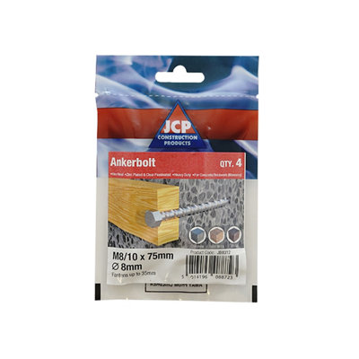 Jcp Fixings Ankerbolts Hexagon Head Bzp 10/12 X 75 mm Fjjbjab10/12075Box Of 20 from B&Q