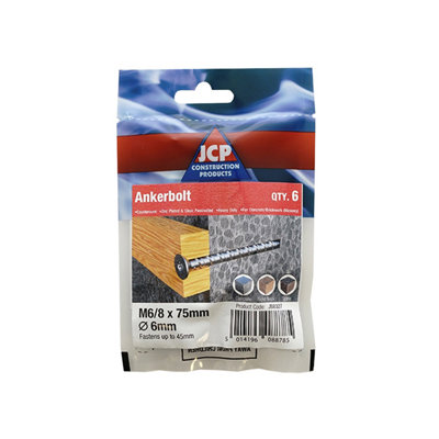 B&Q -  Ankerbolts Csk Head Bzp 6/8 X 100mmBox Of 20Heavy-Duty Nail Anchors