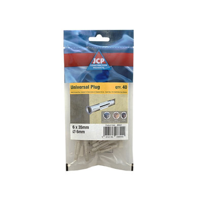 Jcp Fixings Universal Plugs 6 X 40mm Fjjbnup06035Box Of 200 from B&Q