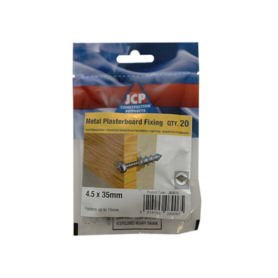 Jcp Fixings J-Plug Self-Drill Plasterboard Fixing Metal 4.5 X 35mm Screw Fjjbjjp15A6 Box Of 30 from B&Q