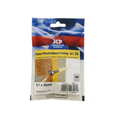 Jcp Fixings J-Plug Self-Drill Nylon Plasterboard Fixing With 4.5 X 30mm ScrewFjjbjjpn1020Pack Of 100 from B&Q