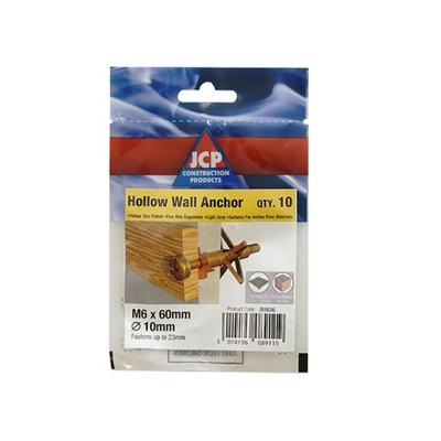 Jcp Fixings Hollow Wall Anchors Zyp M4 X 45 Fjjblhwa04045Box Of 50 from B&Q