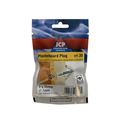 Jcp Fixings Plasterboard Plugs 7mm FjjbpplugRed Plastic PlugsBox Of 100 from B&Q