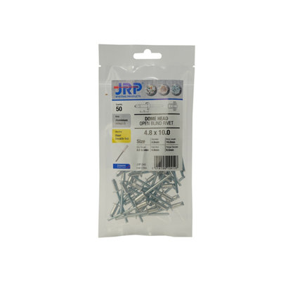 Jrp Riveting Products 4.0 X 16mm Aluminium/steel Dome Head RivetsJrpbagasd4016 - from B&Q