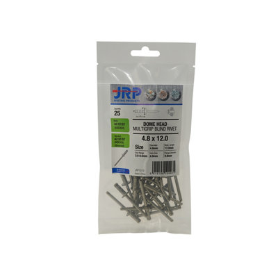 Jrp Riveting Products 4.8 X 17.5mm A2 Dome Head RivetsJrpbagssdm4817Pack Of 25 - from B&Q