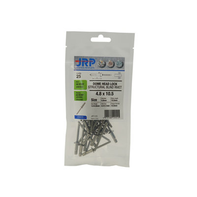 Jrp Riveting Products 4.8 X 10.5mm A2 Stainless Steel Dome Head RivetsJrpbagssdh4810 - from B&Q