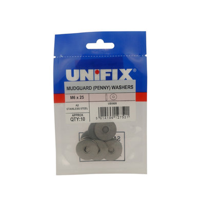 Unifix A2-304 St/st Mudguard Washers M10 X 25 X 1.5Ubsswsm1025Box Of 50 from B&Q
