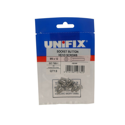 Unifix A2-70 St/st Socket Button Head Screws M6 X 30Ubss738006 030Box Of 20 from B&Q