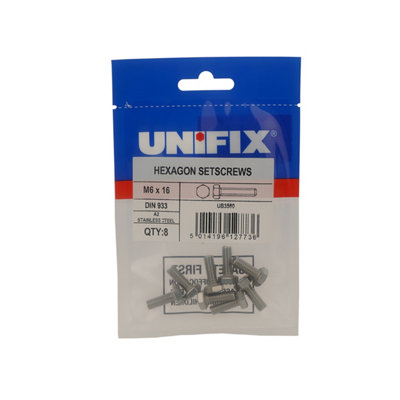 Unifix A2-304 St/st Hexagon Setscrews M8 X 20Ubssmhs08 020 from B&Q