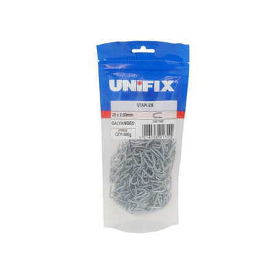 Unifix Galv Staples 20 X 2.00mmPou9Galvstap/005Box Of 5 Packs 1Kg Each from B&Q