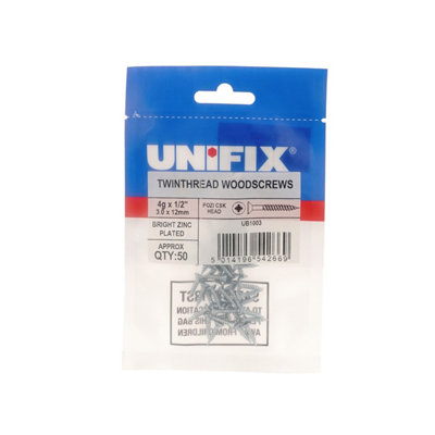 Unifix Twinthread Woodscrews Pozi Csk Head Bzp Ce12G X 1.1/2" (5.5 X 40/30mm)Ub9Tqtqcskpz/166Box Of 125 from B&Q