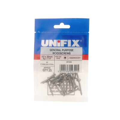 Unifix A2-304 St/st General Purpose Chippy Woodscrews 5.0 X 40mmUb9Ststchippy/055Box Of 125 from B&Q