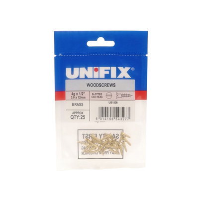 Unifix Brass Woodscrews Slotted Countersunk Head 12G X 2.1/2" (5.5 X 65mm)Ub9Tqcskbws/216Box Of 30 from B&Q