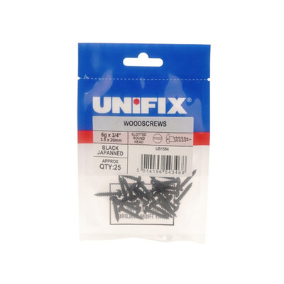 Unifix Woodscrews Slotted Round Head Black Japanned 8G X 1.1/4" (4.0 X 30mm)Ub9Tqjrndsws/061Box Of 125 from B&Q