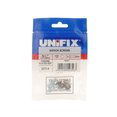 Unifix Mirror Screws Dome Top Chrome Plated Bzp 8G X 1.1/4" (4.0 X 30mm)Ub9Tqcpdtsws/015Box Of 20 from B&Q