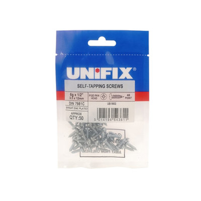 Unifix Self-Tapping Screws Pozi Pan Head Ab Din 7981C Bzp10G X 1" (5.0 X 25mm)Bag Of 50 from B&Q
