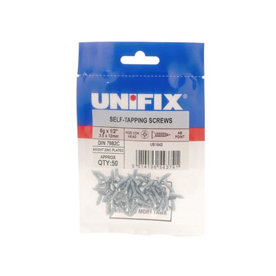 Unifix Self-Tapping Screws Pozi Csk Head Ab Din 7982C Bzp8G X 1" (4.0 X 25mm)Bag Of 50Box Of 250 from B&Q