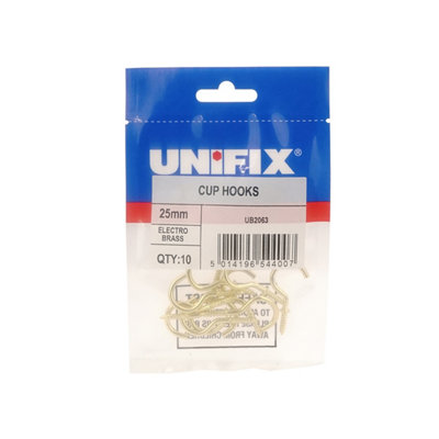 Unifix Cup Hooks Electro Brass 38mm Ub9Tqcuphkeb/015Pack Of 6Box Of 30 from B&Q