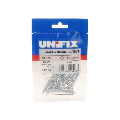 Unifix Coach Screws Hexagon Head Din 571 BzpM8 X 75Bag Of 5Box Of 25 from B&Q