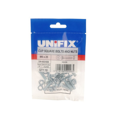 Unifix Grade 4.8 Cup Square Hex Bolts And NutsM6 X 65Ub Csxd06 065 - from B&Q