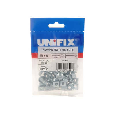 Unifix Mushroom Head Roofing Bolts And Nuts BzpM6 X 40Ub Rbn06 040Box Of 125 from B&Q