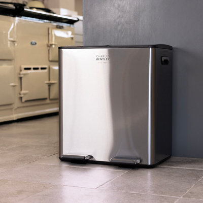 Charles Bentley 40L Double Compartment Kitchen Bin Stainless Steel Rubbish Pedal from B&Q