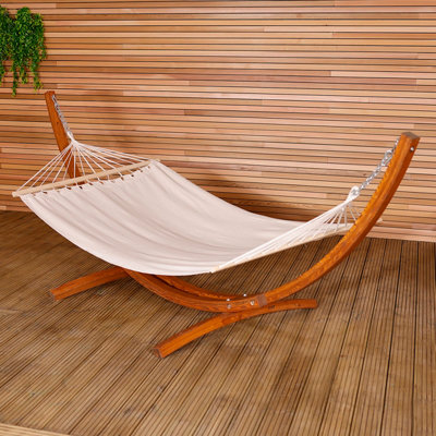 Charles Bentley 3M Garden Hammock With Wooden Arc Stand One PersonCream from B&Q