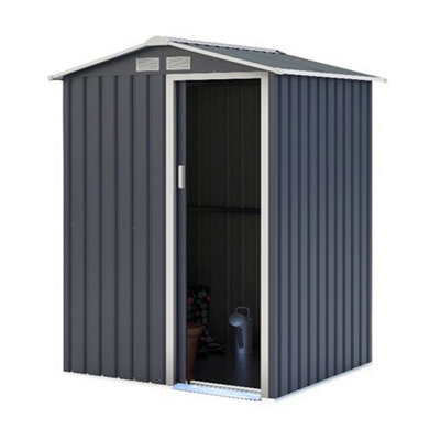 Charles Bentley 4.9Ft X 4.3Ft Metal Storage Shed Grey Small Apex H186 X W150 Cm