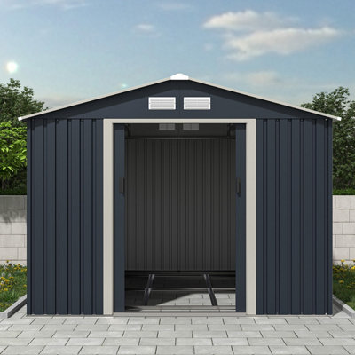 Charles Bentley 8Ft X 10Ft Metal Garden Storage Outdoor Shed Zinc Frame Grey