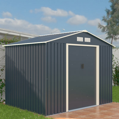 Charles Bentley 8Ft X 6Ft Grey Metal Garden Storage Shed Zinc Floor Frame