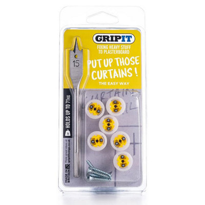 Charles Bentley Gripit 15mm Plasterboard FixingCurtain Kit (Yellow) Max Load 71Kg