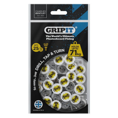 B&Q -  Gripit 15mm Plasterboard Fixing25 Pack (Yellow) Stud Wall Anchor Max 71Kg