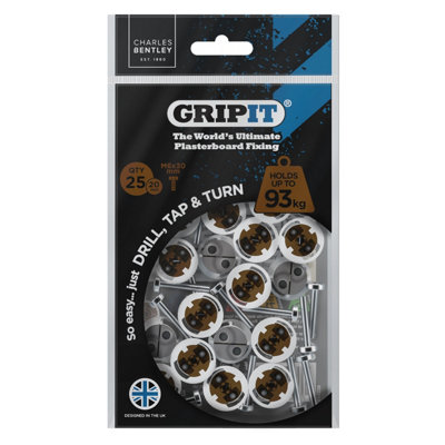 Charles Bentley Gripit 20mm Plasterboard Fixing25 Pack (Brown)  Stud Wall Anchor Max 93Kg