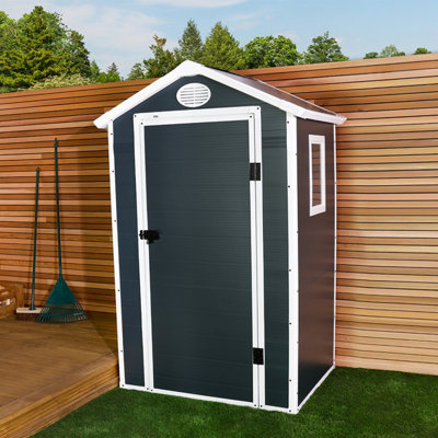 Charles Bentley Plastic Storage Shed 4.4Ft X 3.4Ft Grey Small Roof Outdoor Tall from B&Q