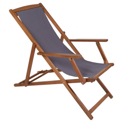 Charles Bentley Folding Fsc Eucalyptus Wooden Deck Chair Beach Sun Lounger Grey from B&Q
