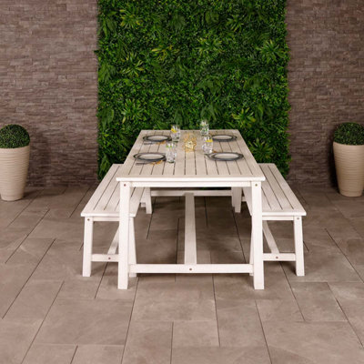 Charles Bentley Fsc Acacia White Washed Wooden Bench Dining Set4-6 Seater Set from B&Q