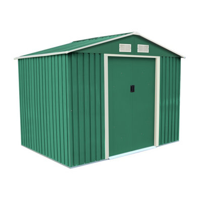 Charles Bentley 8Ft X 6Ft Dark Green Metal Garden Storage Shed Zinc Floor Frame