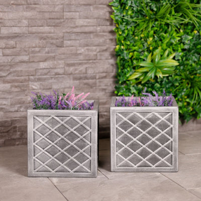 Charles Bentley Pair Of Lazio Square Pewter Planters (Dia. 32Cm) Grey Plastic from B&Q