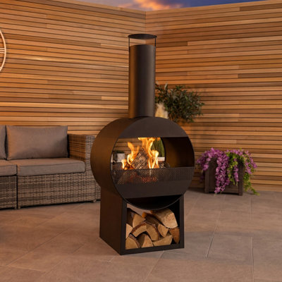 Charles Bentley Unisex Black Powder Coated Steel Modern Patio Heater Chimenea 129Cm - Image 5
